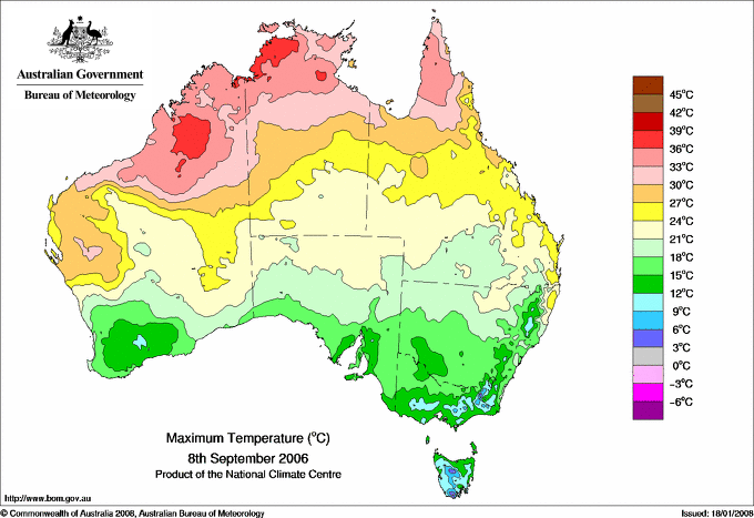 Daily maximum temperature for Australia