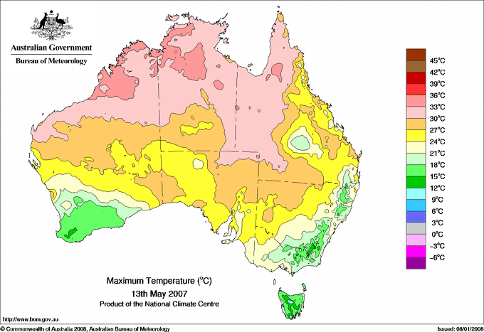 Daily maximum temperature for Australia