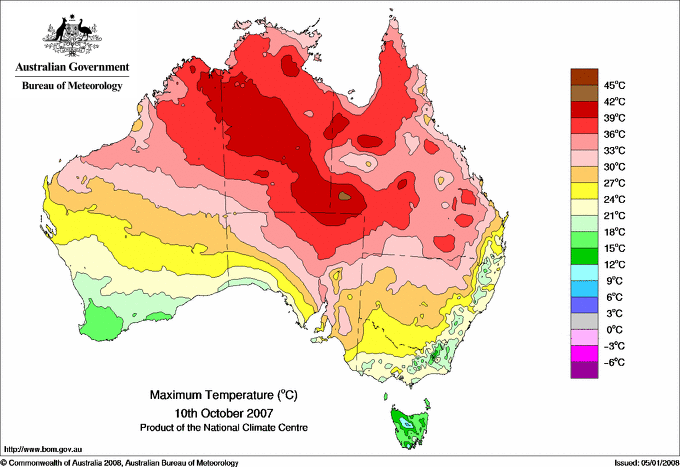 Daily maximum temperature for Australia