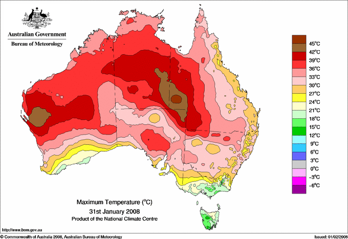 Daily maximum temperature for Australia
