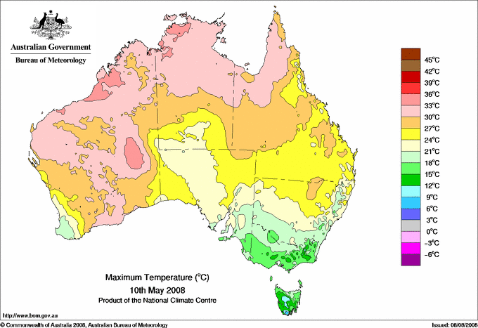Daily maximum temperature for Australia