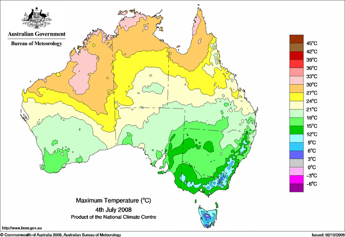 Daily maximum temperature for Australia
