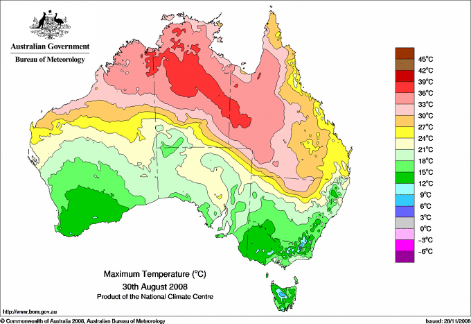 Daily maximum temperature for Australia