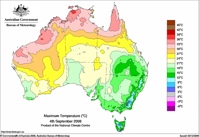 Daily maximum temperature for Australia