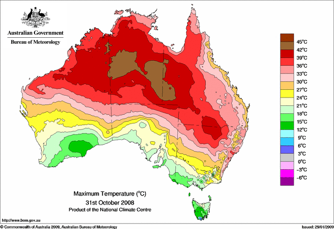 Daily maximum temperature for Australia