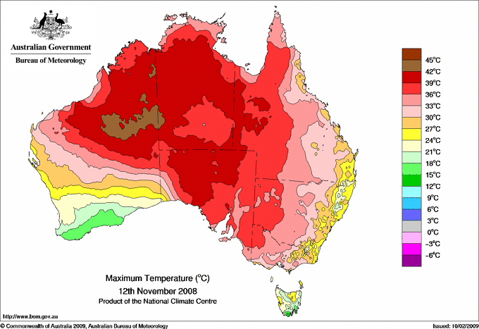 Daily maximum temperature for Australia
