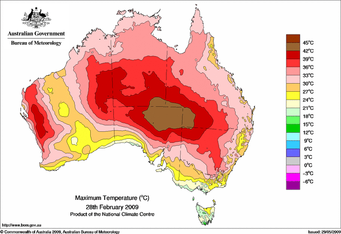 Daily maximum temperature for Australia