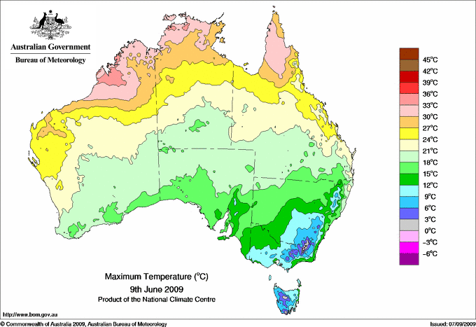 Daily maximum temperature for Australia
