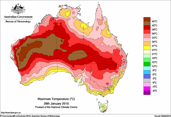 Daily maximum temperature for Australia