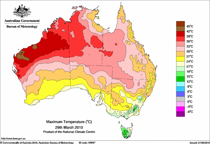 Daily maximum temperature for Australia