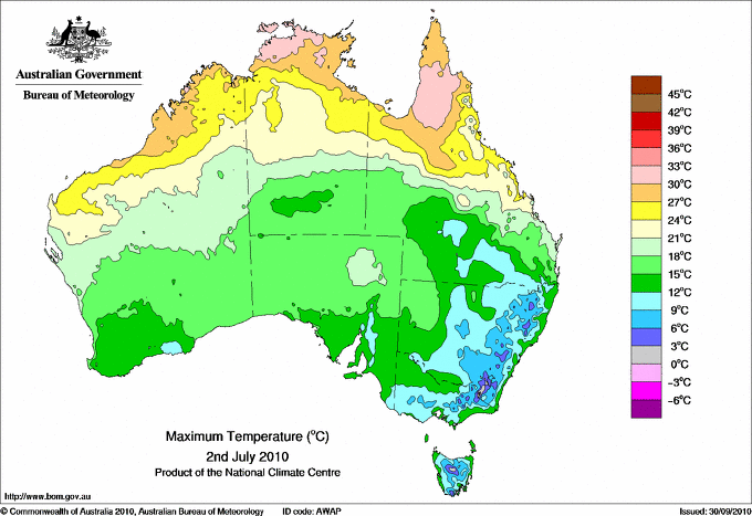 Daily maximum temperature for Australia