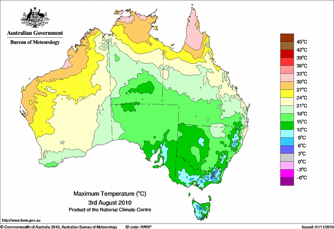 Daily maximum temperature for Australia