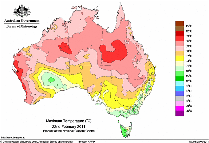 Daily maximum temperature for Australia