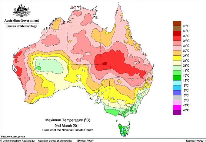 Daily maximum temperature for Australia