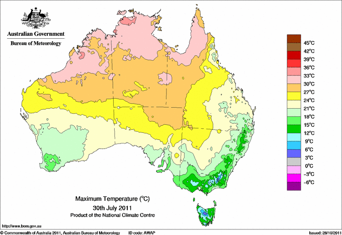 Daily maximum temperature for Australia