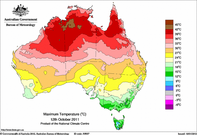Daily maximum temperature for Australia