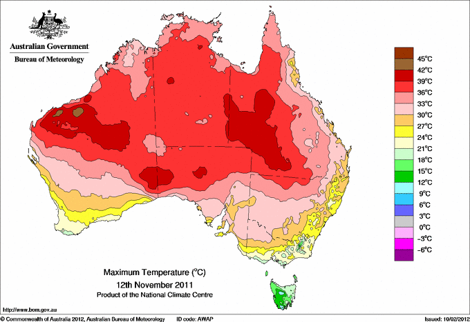 Daily maximum temperature for Australia
