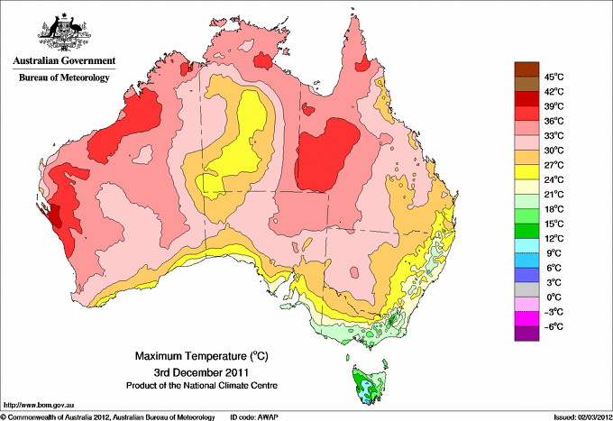 Daily maximum temperature for Australia