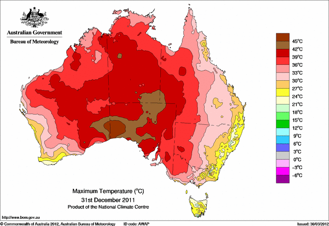 Daily maximum temperature for Australia