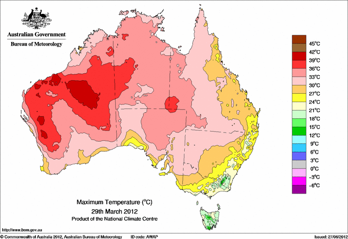 Daily maximum temperature for Australia