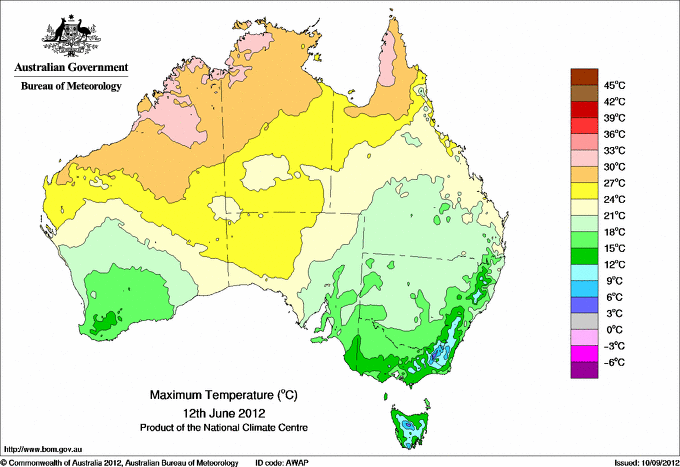 Daily maximum temperature for Australia