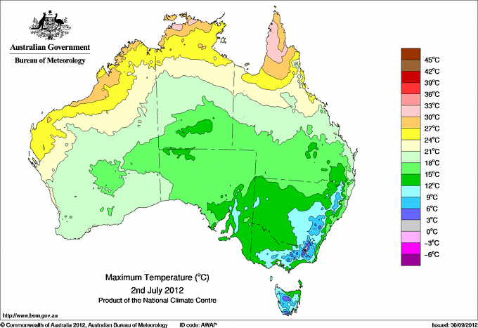 Daily maximum temperature for Australia