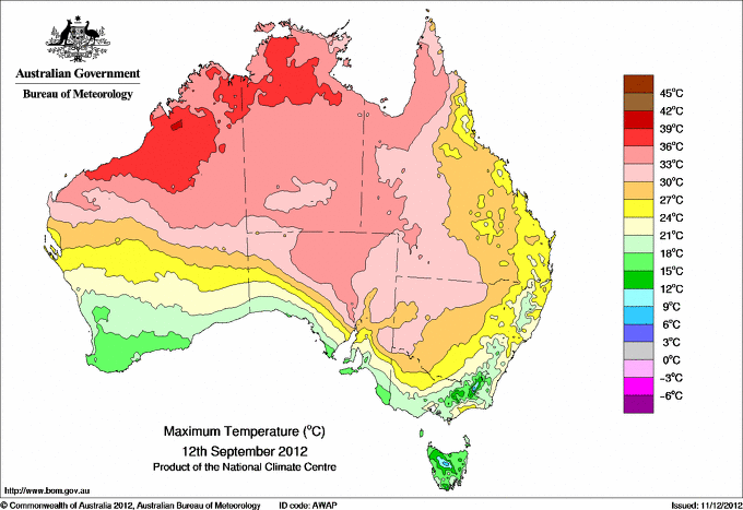 Daily maximum temperature for Australia