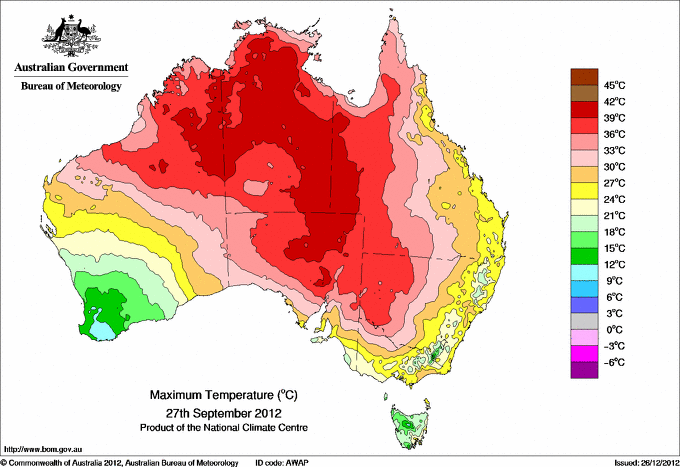 Daily maximum temperature for Australia