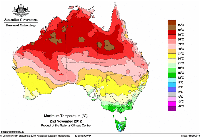 Daily maximum temperature for Australia