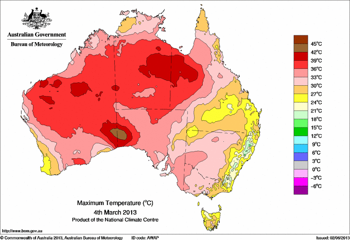 Daily maximum temperature for Australia