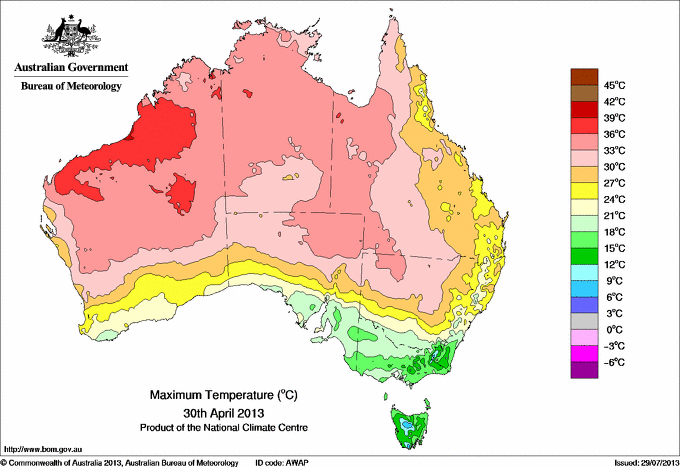 Daily maximum temperature for Australia