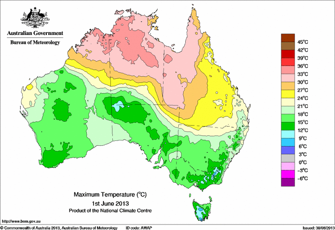 Daily maximum temperature for Australia