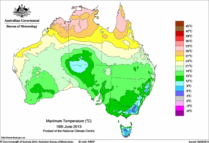 Daily maximum temperature for Australia