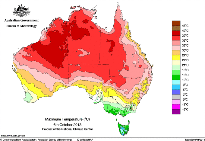 Daily maximum temperature for Australia