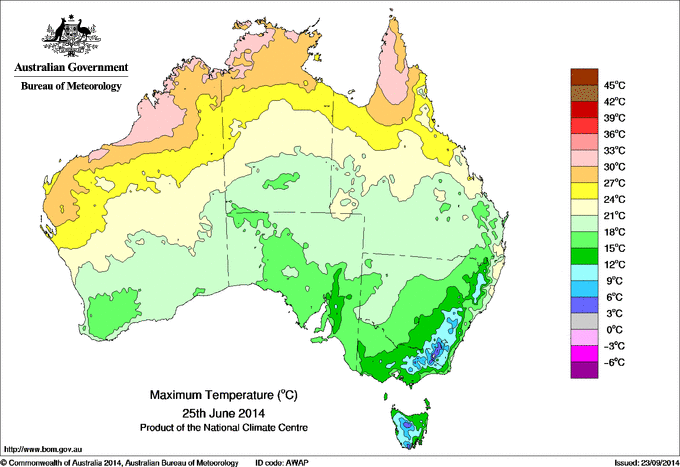 Daily maximum temperature for Australia