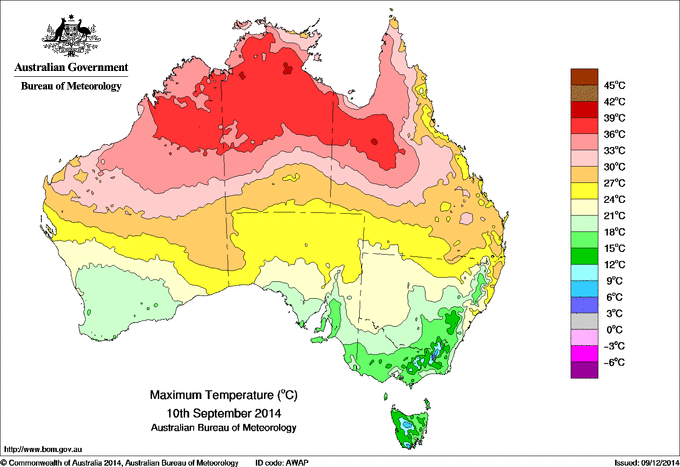Daily maximum temperature for Australia