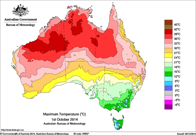 Daily maximum temperature for Australia