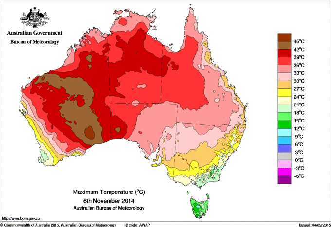 Daily maximum temperature for Australia