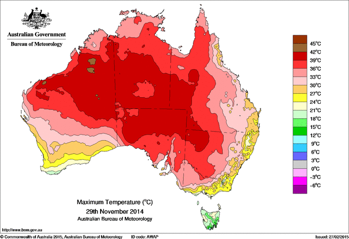Daily maximum temperature for Australia
