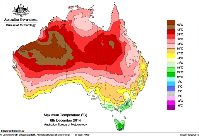 Daily maximum temperature for Australia
