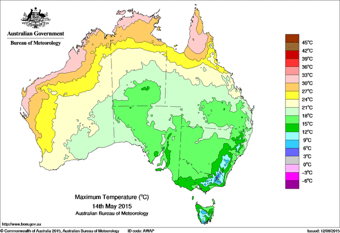 Daily maximum temperature for Australia