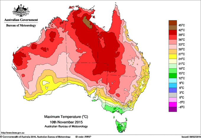 Daily maximum temperature for Australia