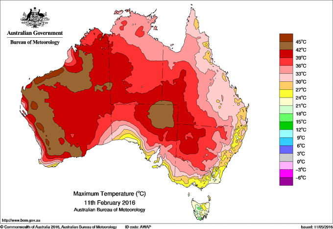 Daily maximum temperature for Australia