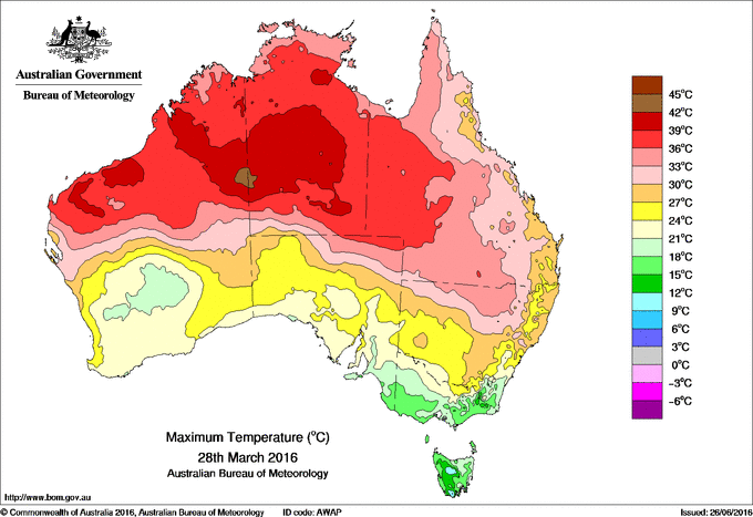 Daily maximum temperature for Australia