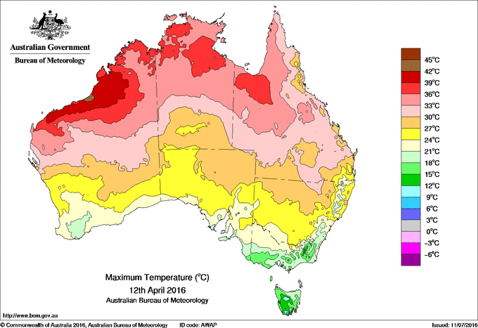 Daily maximum temperature for Australia