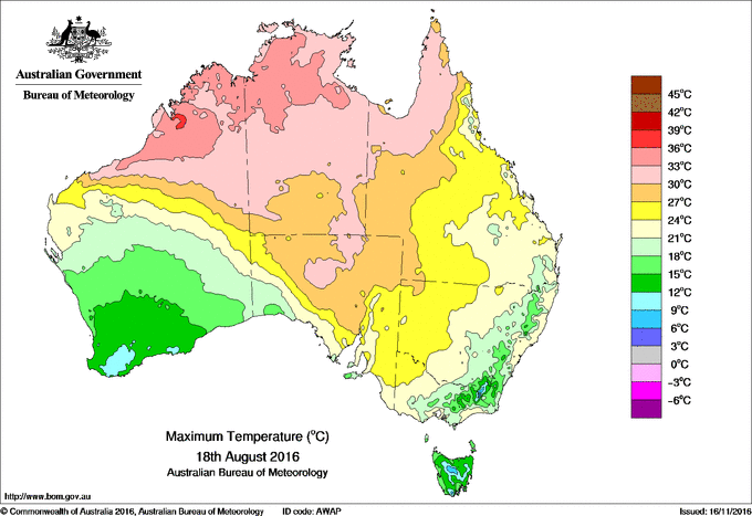 Daily maximum temperature for Australia