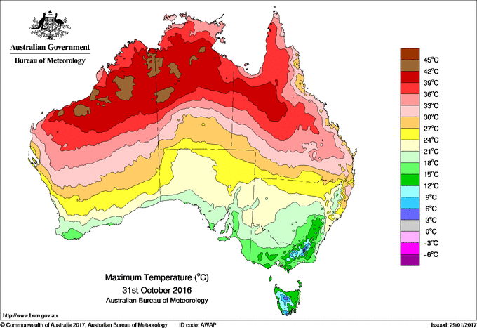 Daily maximum temperature for Australia
