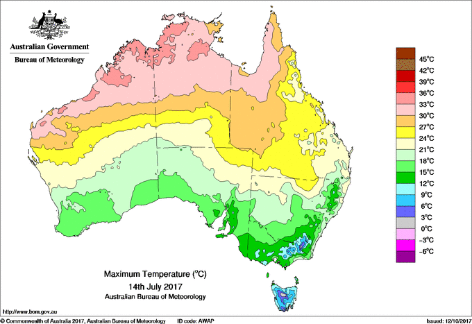 Daily maximum temperature for Australia
