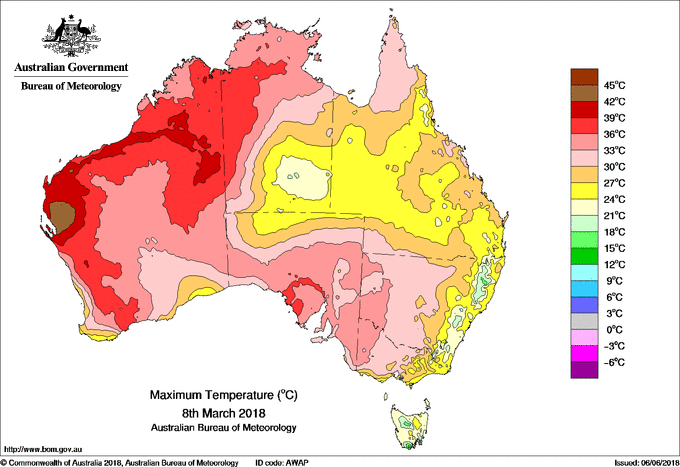 Daily maximum temperature for Australia