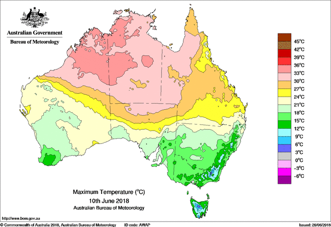 Daily maximum temperature for Australia